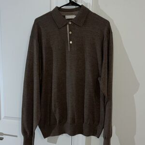 Wool Lt Brown Peter Millar Polo Style Golf Sweater Sweatshirt Shirt L w/holes